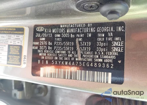 2014 Kia Sorento Limited V6 из США, поврежденный, VIN 5XYKW4A75EG489362